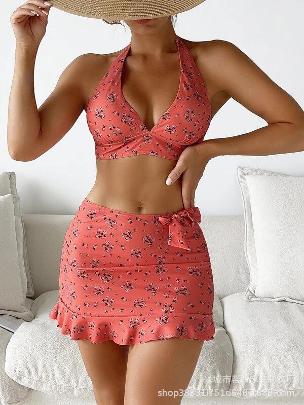 New multi-color print fashionable and sexy split bikini bikini three-piece women's swimsuit