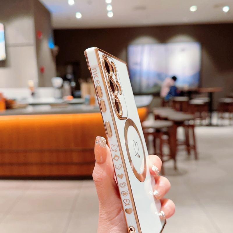 Für Samsung Galaxy S25 S24 Ultra S23 S22 Kabelloses Laden Stoßfest Love Heart Beschichtung Magnetische Hülle Abdeckung