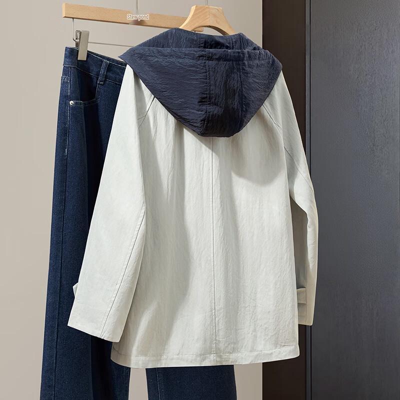 Damen Color-Block Kapuzen-Raglan-Windbreaker mit Kordelzug