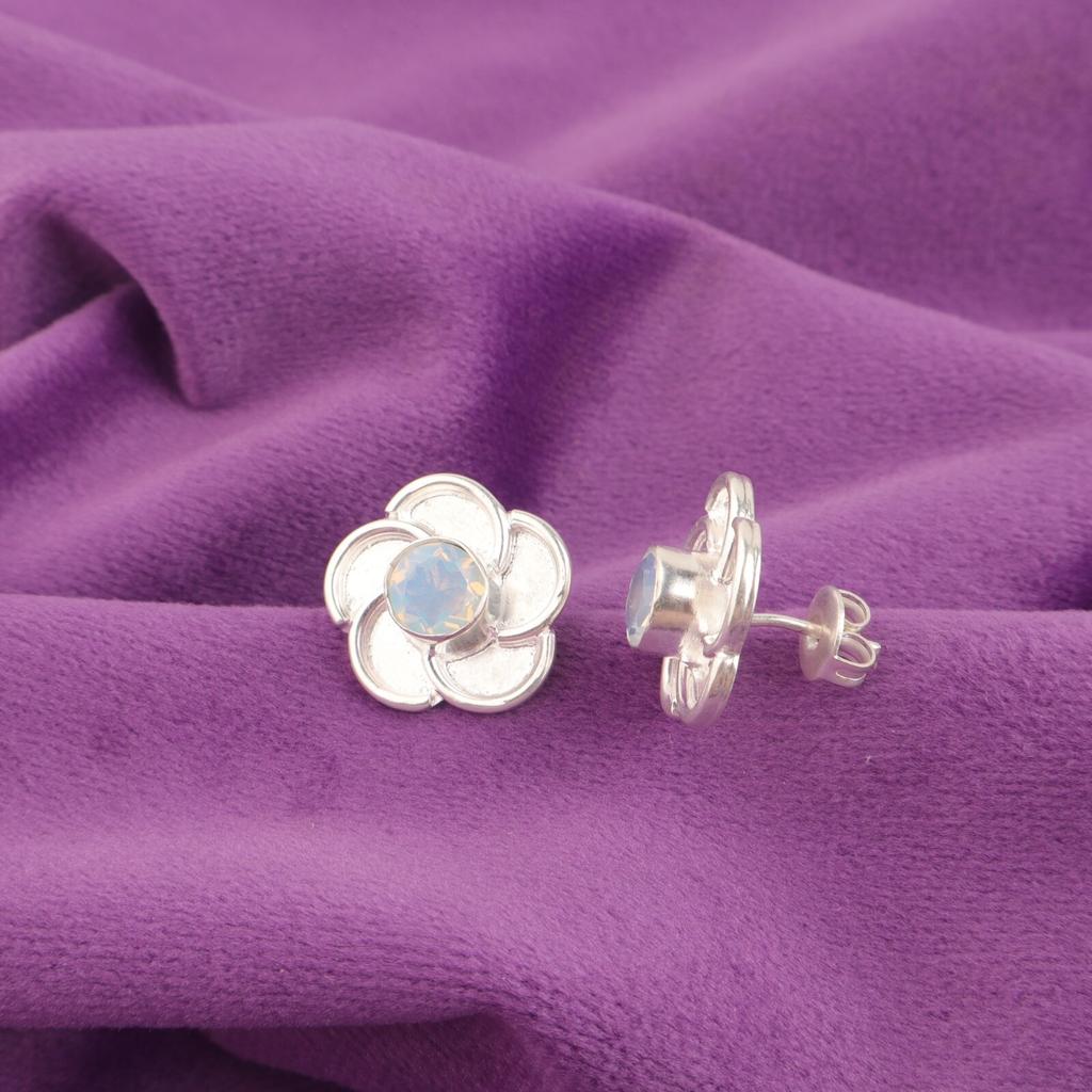 Natural Milky Opal Sterling Silver Mother Gift Stud Post Push Back New Earrings EE-157-15