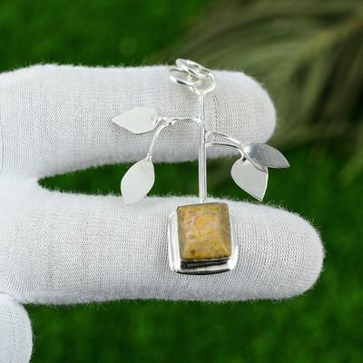 Natural Picture Jasper Gemstone Pendant 925 Sterling Silver Jewelry For Women