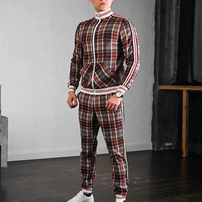 Fashion Casual Men's Tracksuit Sportswear Two Piece Outfits Gentlemen Suits Plaid Zipper Sets Brand Jacket Male Clothing Spring