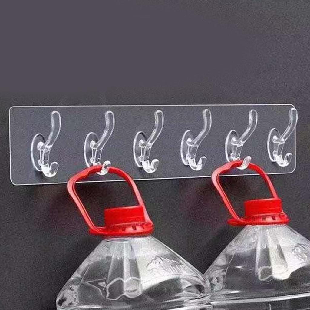 Long Strip Hook Wall Mount Punch Free Traceless Strong Adhesive Transparent Acrylic for Kitchen Bathroom