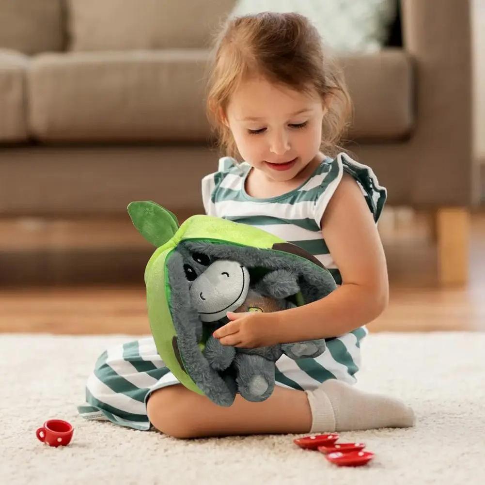 Breathing Stuffed Animal Baby Soother with Realistic Breathing Motion and Lights Donkey Doll Plush Toy for Kids Birthday Gift