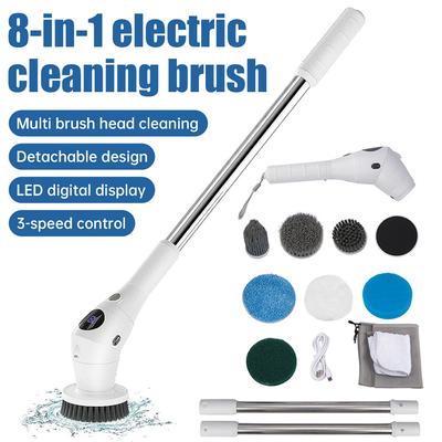 8-in-1 Wireless Electric Cleaning Brush Handheld Rotating Cleaning Brush w/LED Night Light Home Kitchen Bathroom Cleaning Tools