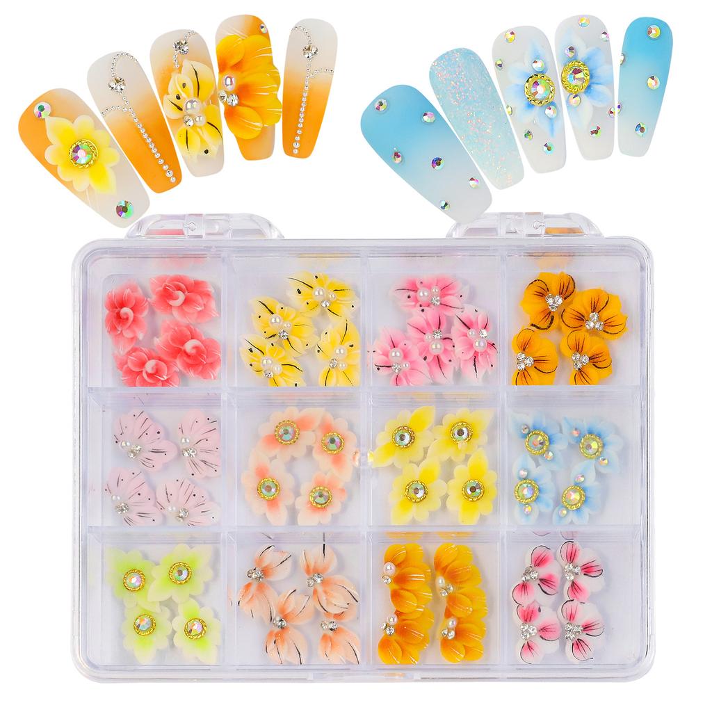 Cross Border Exclusive Handmade Carved Nail Accessories Ins Japanese Style Fresh Resin Simulation Flower Nail Decoration Set