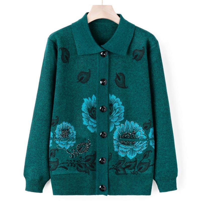 

Пожилой свитер кардиган женский одежда для мамы осенняя одежда пожилая женщина вязаная кофта куртка бабушка осенняя одежда 4XL (recommended 130-72.5 kg) зелёный