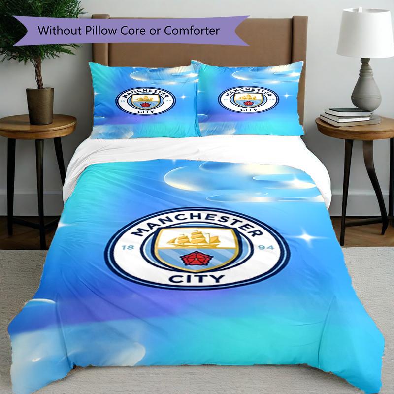 3pcs Duvet Cover Set (1*Duvet Cover + 2*Pillowcase, Without Core),Manchester City FC Print Bedding Set, Bedroom Decor, All‑Season, Birthday Gift