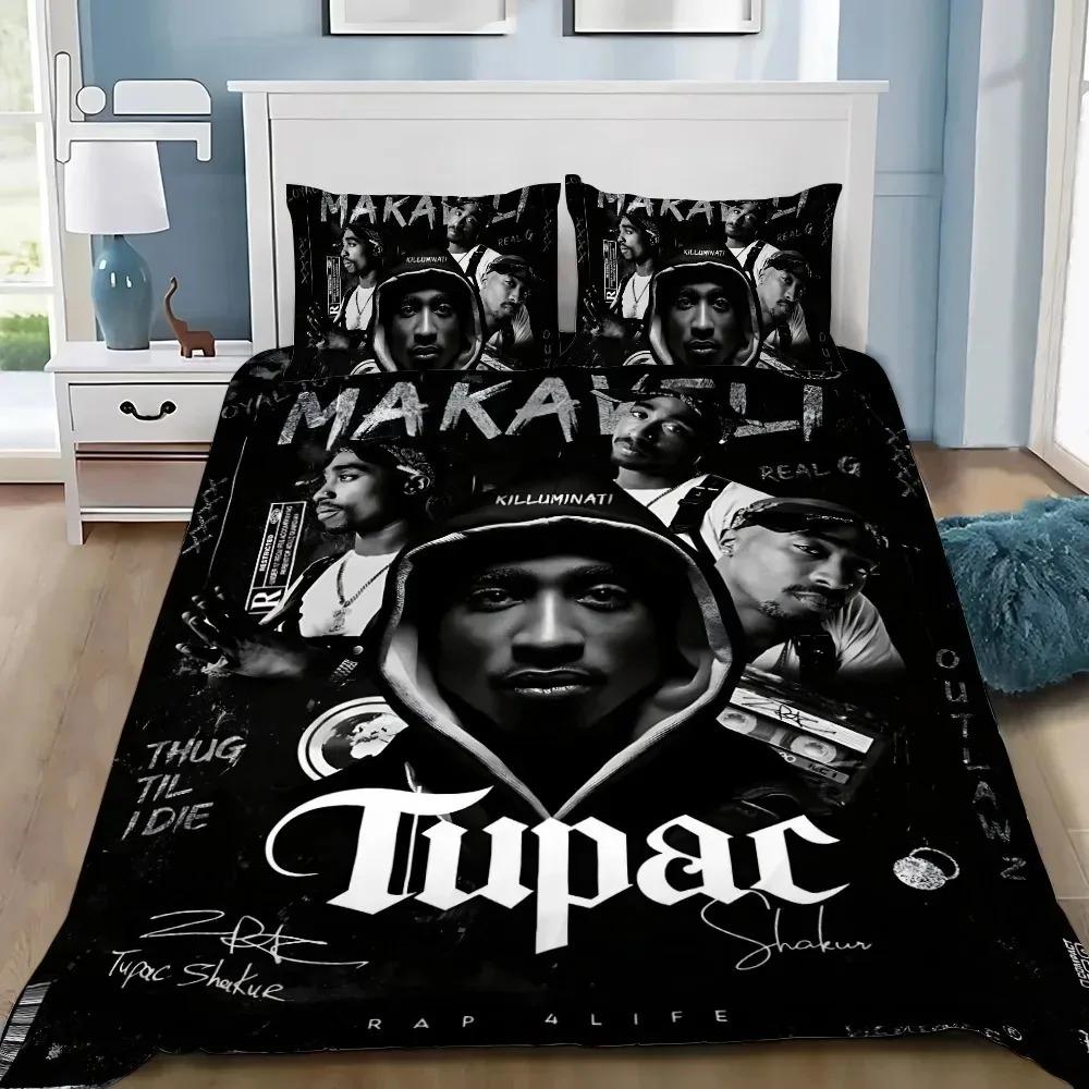 3-teiliges Singer Bettwäsche-Set, T-Tupac Bettbezug und Kissenbezug Queen/King, Schlafzimmer-Dekoration für Teenager und Erwachsene, Geschenke für Jungen und Mädchen