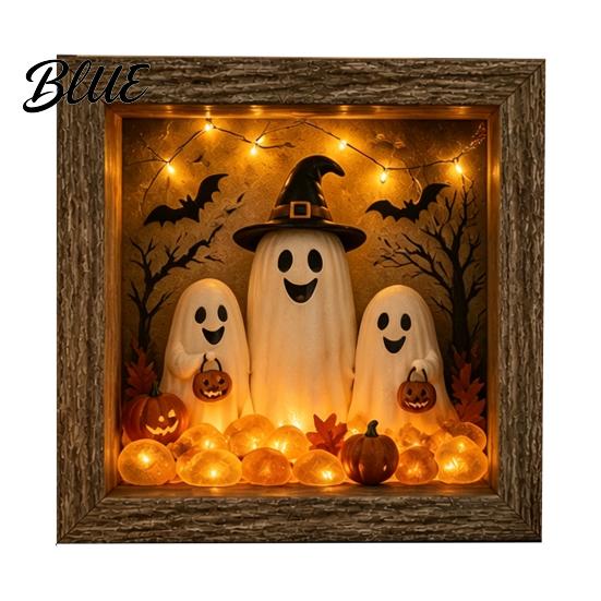 Unique Halloween Gifts Lighted Frame Ornaments Light Up Shadow Box Warm Ornaments Atmosphere LED Lights for Home Living Room Bedroom Decor