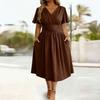 Women Dress Casual V Neck A-Line Maxi Dress Swing Long Dress Plus Size Flowy Beach Sundress for Party Office Daily Wear