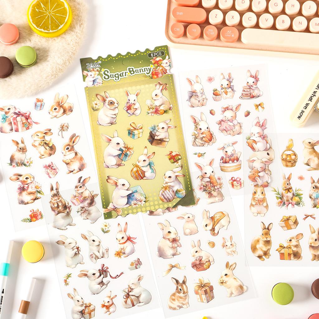 6pcs/pack Creative Cartoon Small Animal Die Cutting Decorative Stickers Collage Journal Scrapbooking Material Stationery Sticker