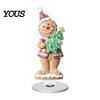 Desktop Ornament for Christmas Xmas Acrylic Ornament, 2D Flat Tree Gingerbread Man with Decorative Holiday Rotatable Base, Table Centerpiece