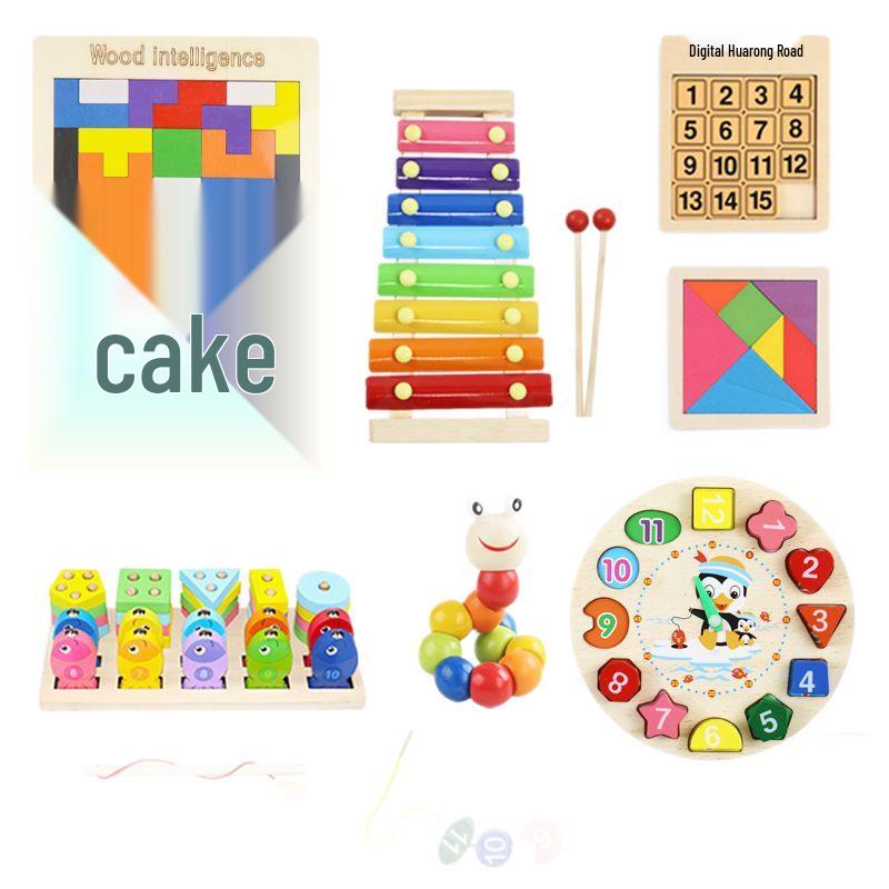 Rainbow Wooden Eight-Tone Xylophone & Tower Wiggle Worm Toy Set for Kids