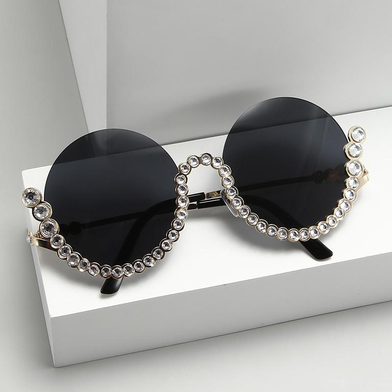 Attractive Glasses Women's Small Half Frame Round Sunglasses Men Diamond Inlay Metal Glasses Travel Sun Glasses Lady Man Uv400 Protective Glasses