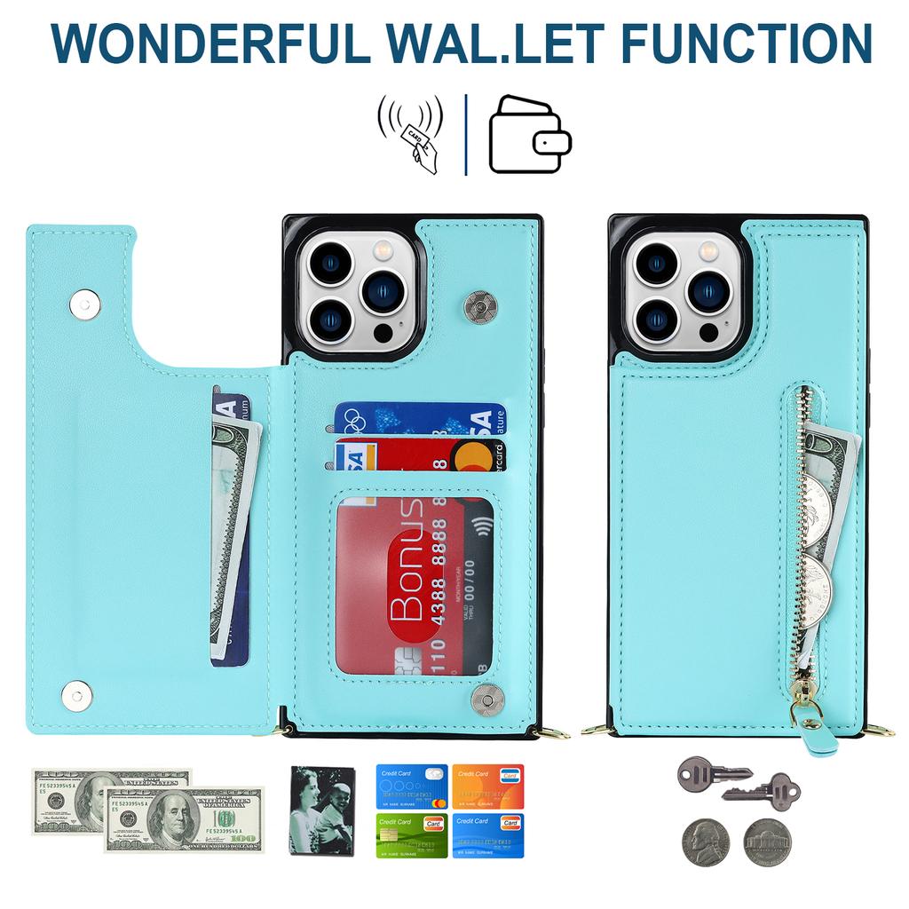 Luxusní Crossbody Strap Lanyard Magnetický Zip Flip Wallet Kožené pouzdro pro iPhone 15 14 Plus 13 12 11 Pro Max pro Samsung S23 S22 S21 S20 Ultra Plus