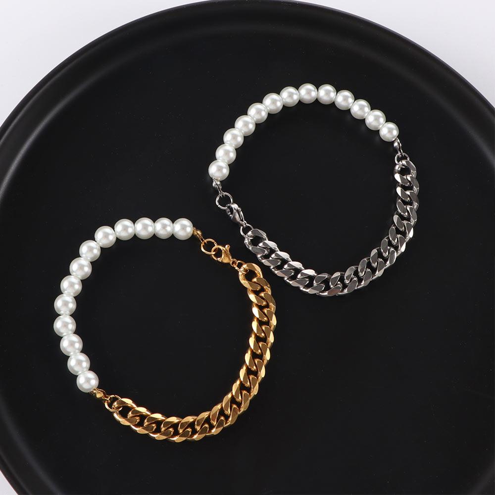 

Titanium steel Bangle For Women Hands Jewelry Men Bracelets Korean Wrist Bands Imitation Pearl