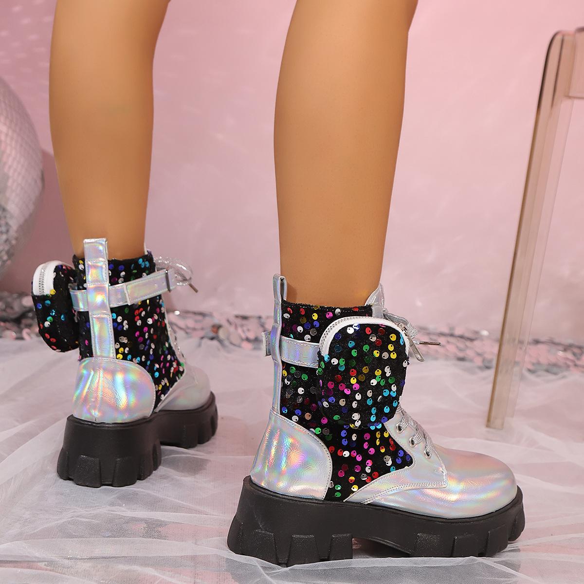 

Осень и зима Новые европейские и американские популярные блестки для девочек универсальные короткие женские сапоги Martin Boots Women s Tide 37