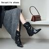 Vintage Thick Heel Women Ankle Boots Fashion Pointed Toe Slip On Shoes Autumn Winter Laides Concise Short Booties