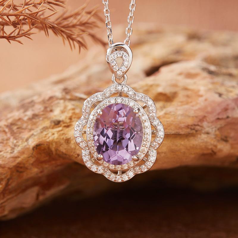 Natural Topaz Amethyst Citrine Pendant Necklace Women'S S925 Sterling Silver Color Treasure Jewelry