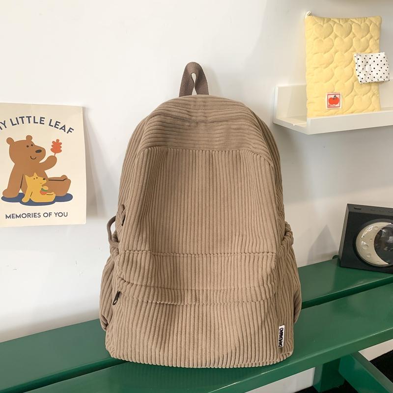 Striped Velvet Student Backpack  Simplicity Solid Color  High Capacity Backpack  Traveling  Outdoors  Versatile  New
