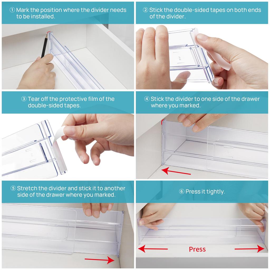 1/4/6pcs Drawer Dividers Organizers 8 Pack, Adjustable Kitchen Drawer Storage Clear Plastic Drawers Separators for Clothing