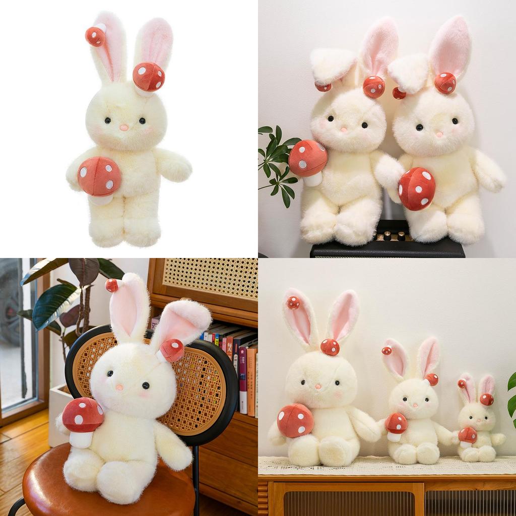 Plush Mushroom Rabbit Toy Embroidered Animal Cushion For Girls Gift Celebration