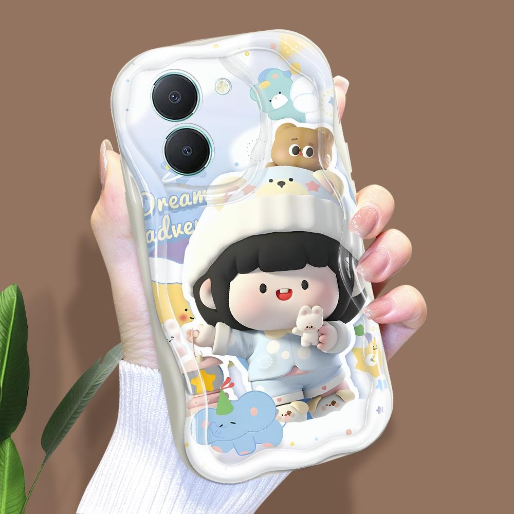 Cute Cartoon Pattern Cream Texture Casing Wavy Edge Soft Silicone Cover Phone Case for Vivo