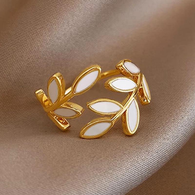 Opening Adjustable Leaf Ring Female, Painted Oil Fine Flash Korean Version, Wheat Ear Horse Eye