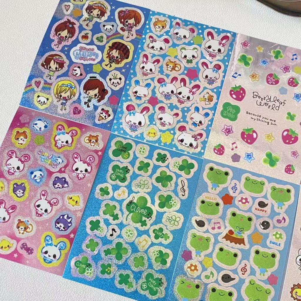 8 Sheets Kawaii Laser Stickers Japanese Cute Frog Strawberry Scrapbooking Decals for Journal Laptop DIY Craft
