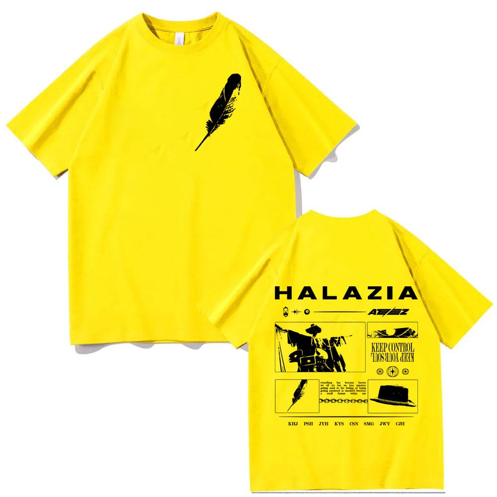 Kpop ATEEZ Halazia Grafik T-Shirts Herren Damen Mode Hip Hop Vintage Kurzarm-T-Shirt Lässig Reine Baumwolle Übergroße T-Shirts