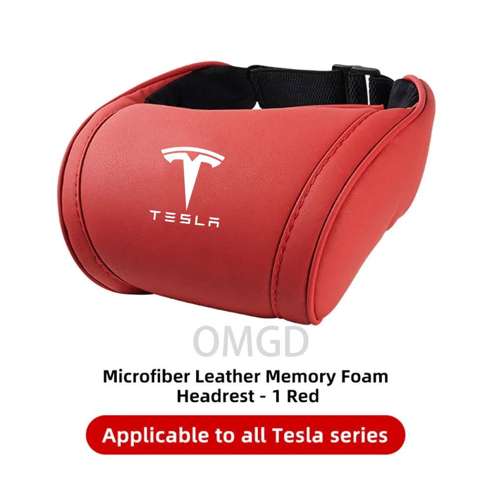 

Car Seat Headrest Travel Rest Neck Pillow PU Leather Neck Pillow Memory Foam Pillows Car Accessories used for Tesla Model3/Y/X