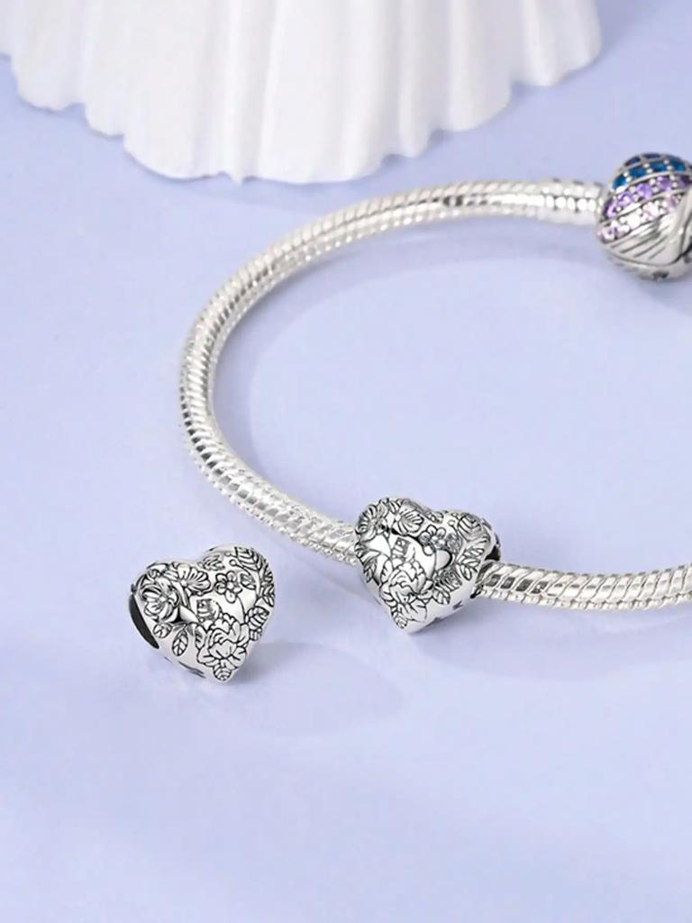 Copper Plated Original Charms Valentine'S Day Pink Heart Beads Fit Bracelet Women'S Jewelry Gift