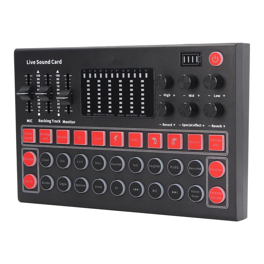 Voice Changer Sound Board LED Display Noise Reduction Bluetooth Dual Channel Live Sound Card for Recording