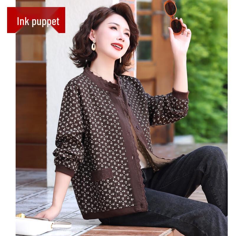 

Mid-Aged Women s Floral Short Cardigan Jacket 3XL