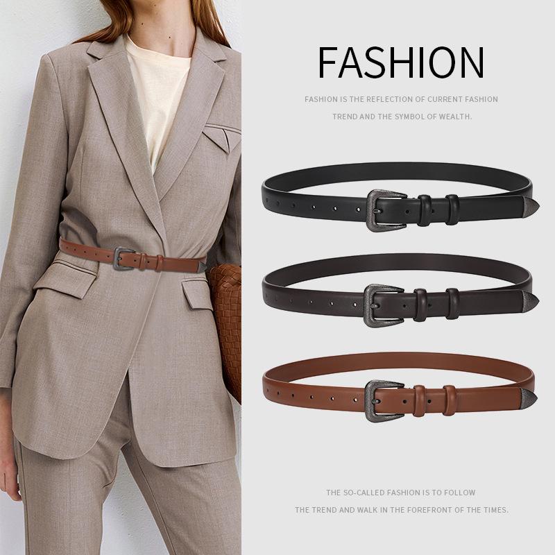 Pin Buckle Leather Cowhide Belt Women'S Decoration Casual Denim Retro Belt Niche Belt Women'S Clearance