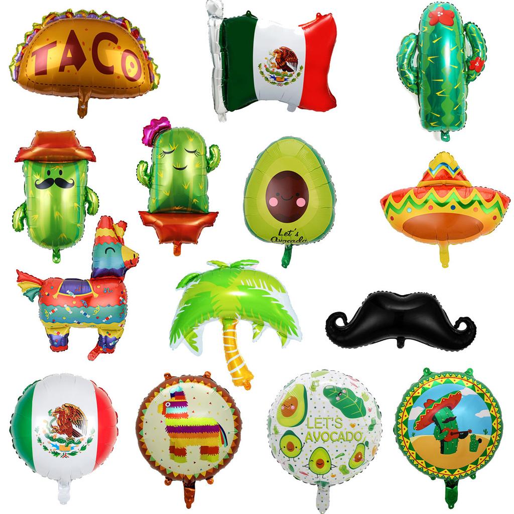 Mexican Carnival Flag Burrito Pitana Aluminum Balloon Cactus Avocado Carnival Party Balloon