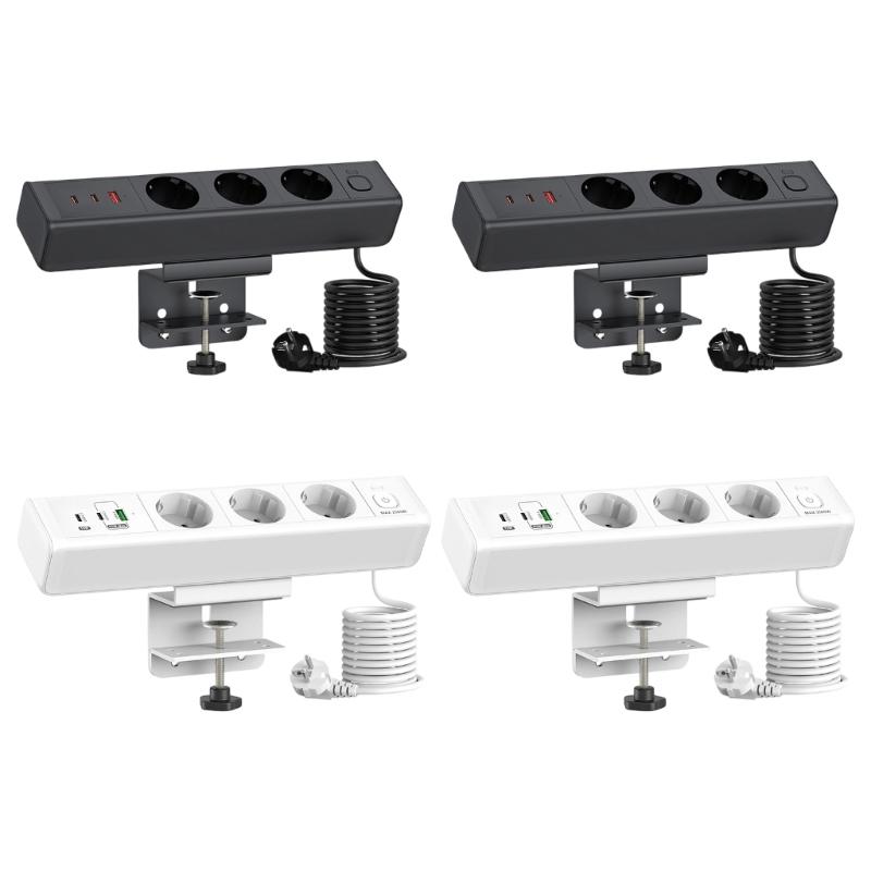 Clamp Mount Power Strips 3AC Outlets 3USB Port PD18W/65W Fast Charging Hubs 1.8Meter Cable for Home Office Desk