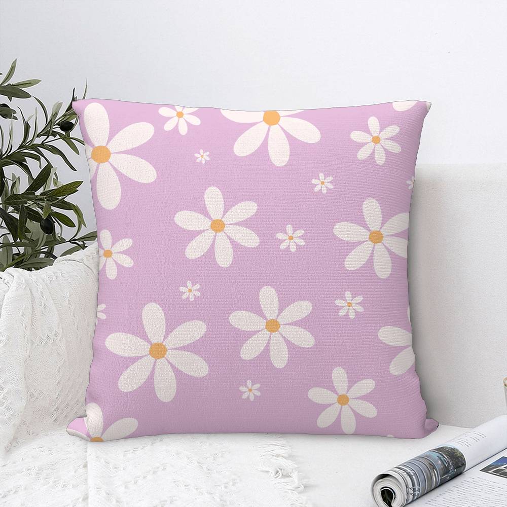 Romantic Daisy Print Spring Pillow Case Plush Fabric Soft Double Sided Print Home Sofa High Quality Cushion Cover Throw