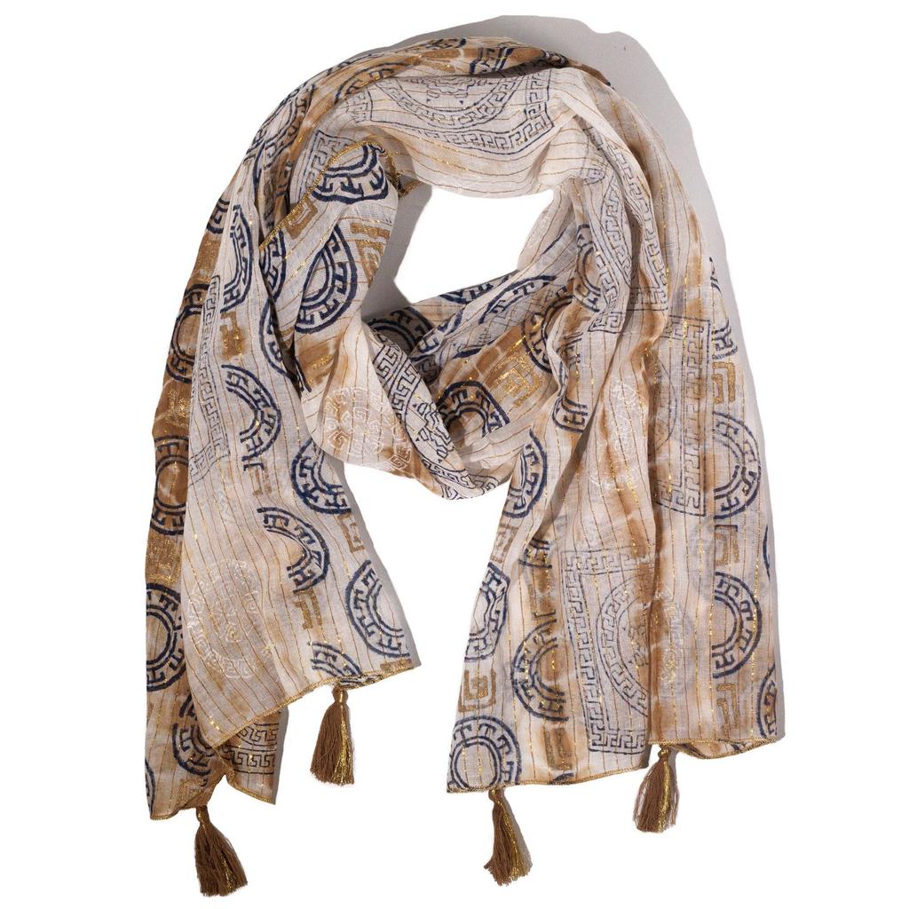 Nomad Sari Summer Marbella Print Scarf – Coffee with Gold (180x50cm)