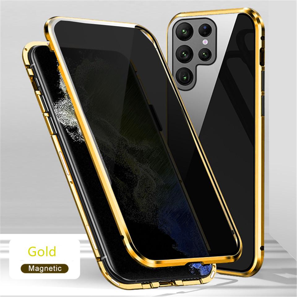 

Металлическое магнитное двустороннее стекло для конфиденциальности для Samsung S23 S22 S21 S20 Ultra S20 S21FE Note 20 Ultra A34 A14 A54 A53 A52 A71, чехол Samsung A71 золотой