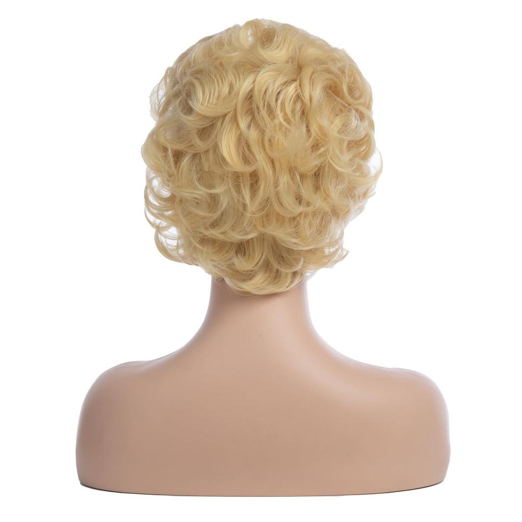 Women Light Golden Wig with Bangs Natural Blonde Hair Short Curly Fluffy Wigs Daily Party Cosplay Heat Resistant Fibre