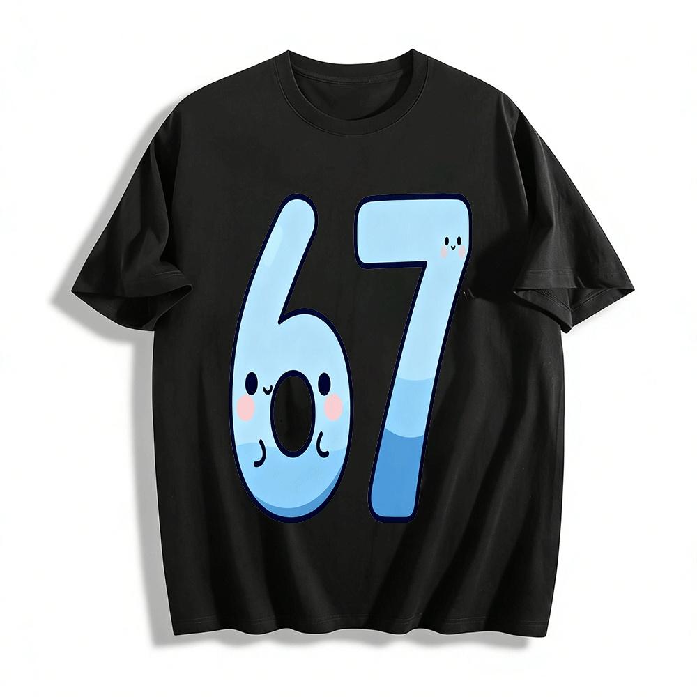 Cute Cartoon Number 67 Print Casual Loose Unisex T-Shirt Pure cotton T-shirt XXS