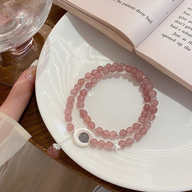 Moon River Cats Eye Strawberry Crystal Double Layer Bracelet Women