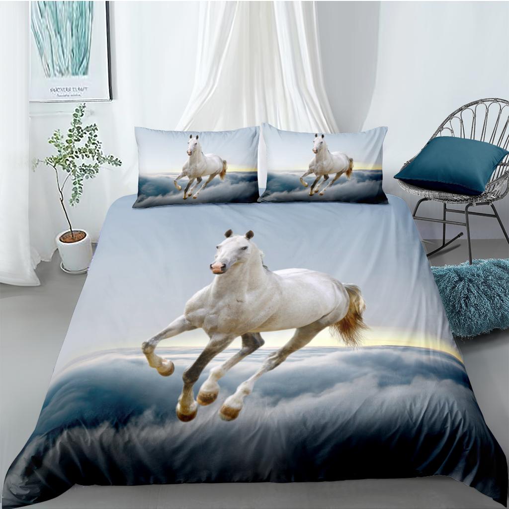 Comfortable White Horse Pattern Duvet Cover Set With Duvet Cover And Pillowcases King Queen Twin Sizes For All Ages
