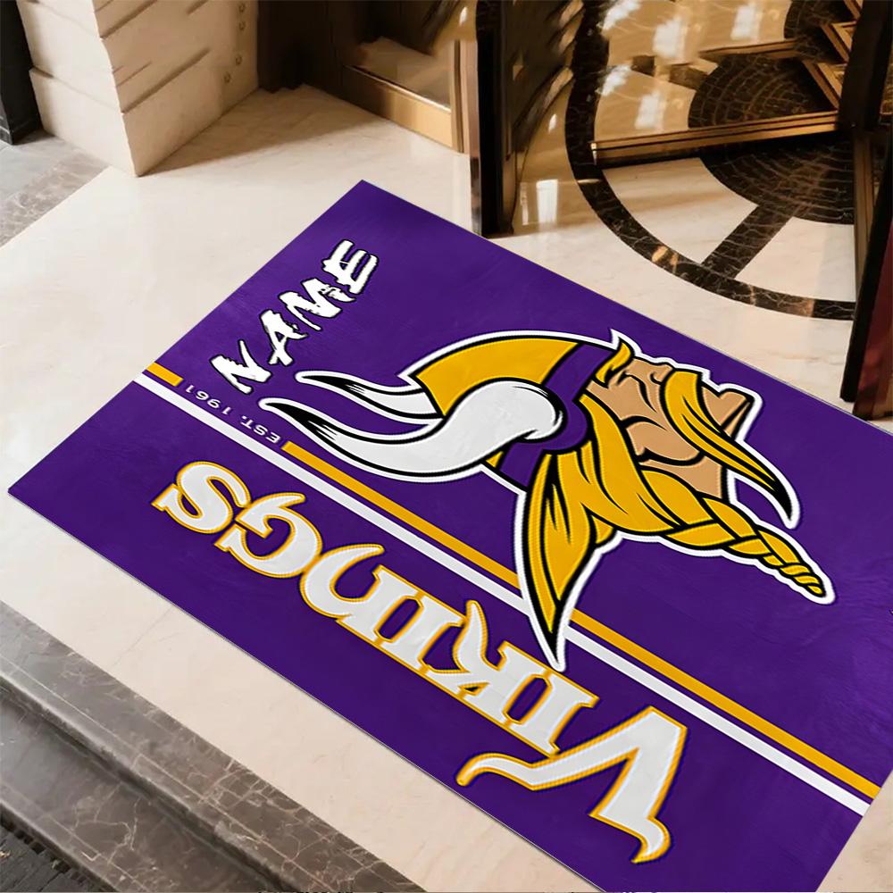 Minnesota Vikings Fan Gear Customize Your Name Area Rug Perfect for Dormitory Hallway Study Room Living Rooms Anti-slip Rug Decorate Offices