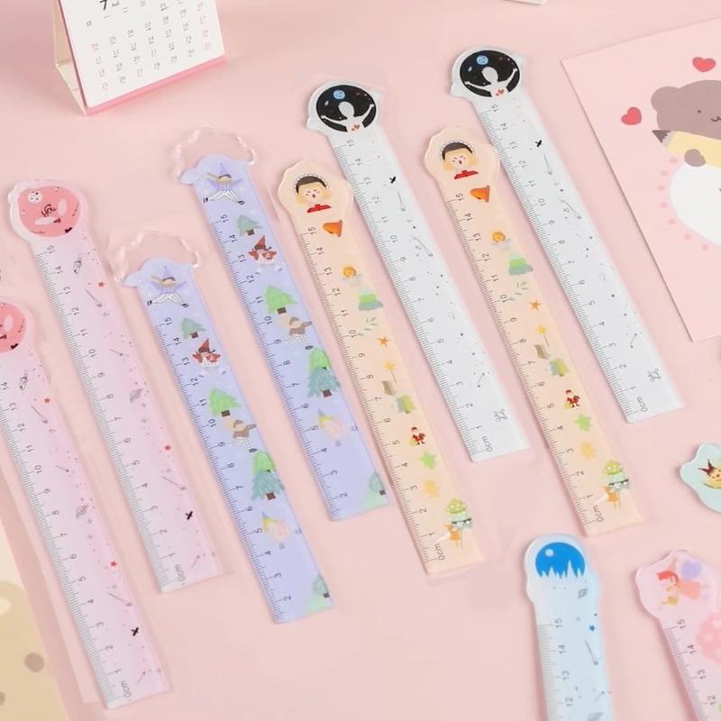 Cute Transparent 15cm Plastic Straight Ruler For Students Kids Stationery Gift