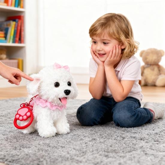 Yousheng Kinder Elektrisches Plüschhund-Spielzeug mit Leine Interaktiv Bellend Nickend Beweglicher Schwanz Laufender Welpe Plüschtier Kleinkinder Pädagogische Simulation Stofftier