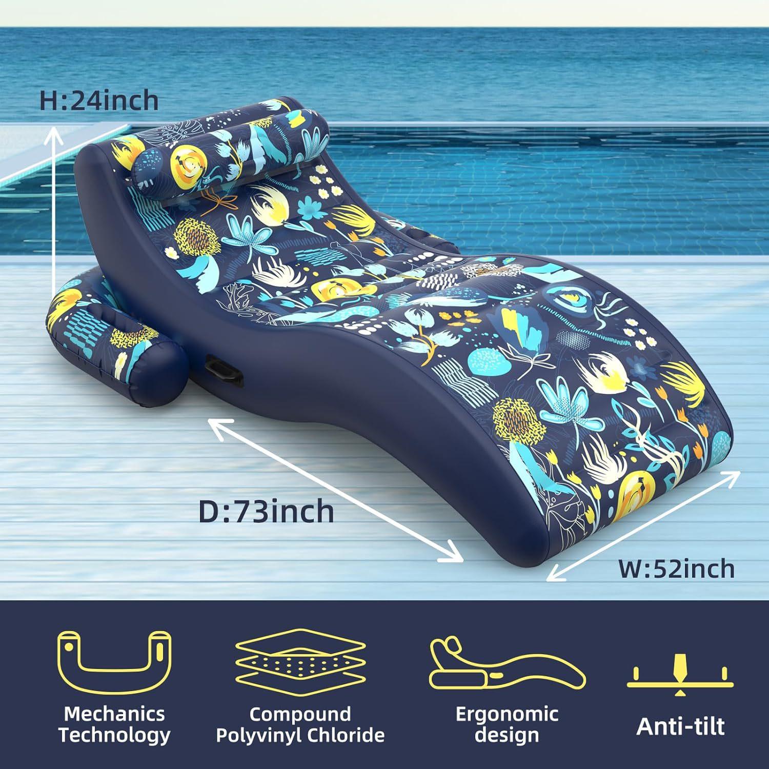 

Надувной водный диван S-типа, кресло-реклайнер в форме кленового листа, S-типа, солнцезащитный козырек, солнцезащитный экран, сиденье-кольцо, плавающая на воде кровать синий