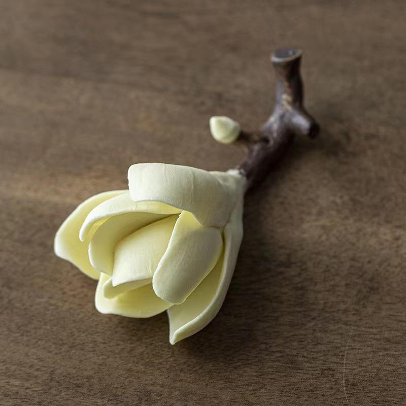 Handmade Magnolia Ceramic Sculpture with Incense Holder Zen Tea Table Decor for Study Room Garden and Gift Idea